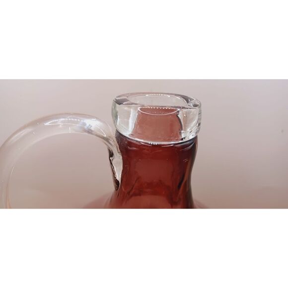 Hand Blown Amethyst Glass Round Jug Vase with Clear Applied Handle and Lip - Picture 3 of 13